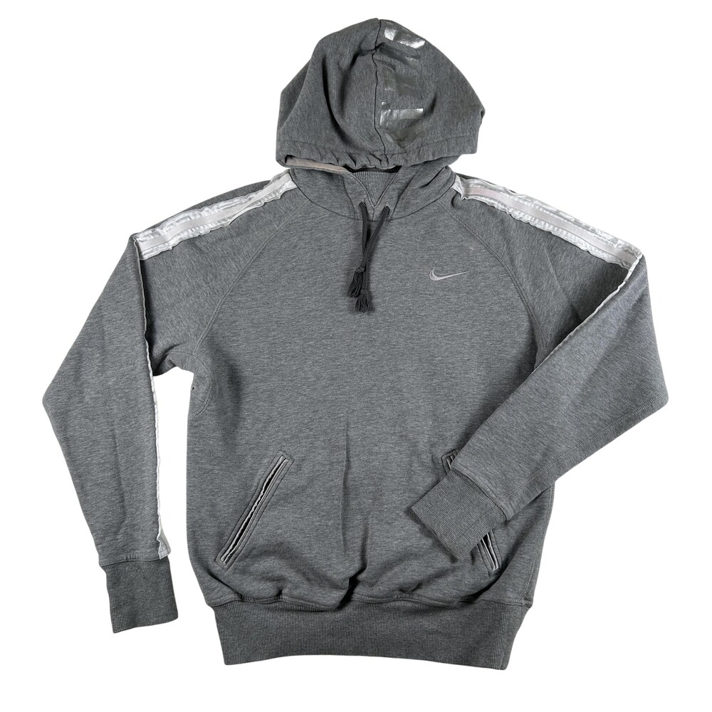 Vintage Nike Hoodie Sweatshirt Womens Small Gray Logo Lace Trim Pullover Y2K